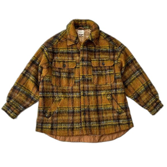 Urban Outfitters Harlow Fuzzy Plaid Oversize Button up Jacket Size M Shacket - Picture 1 of 8